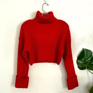 ZARA ❤️ Women’s Small Cropped Red Turtle Neck Sweater